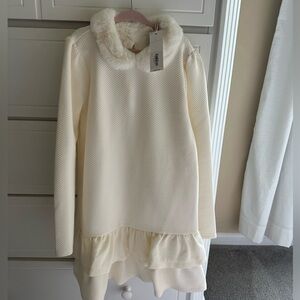 Janie and Jack Cream Dress with Faux Fur Collar